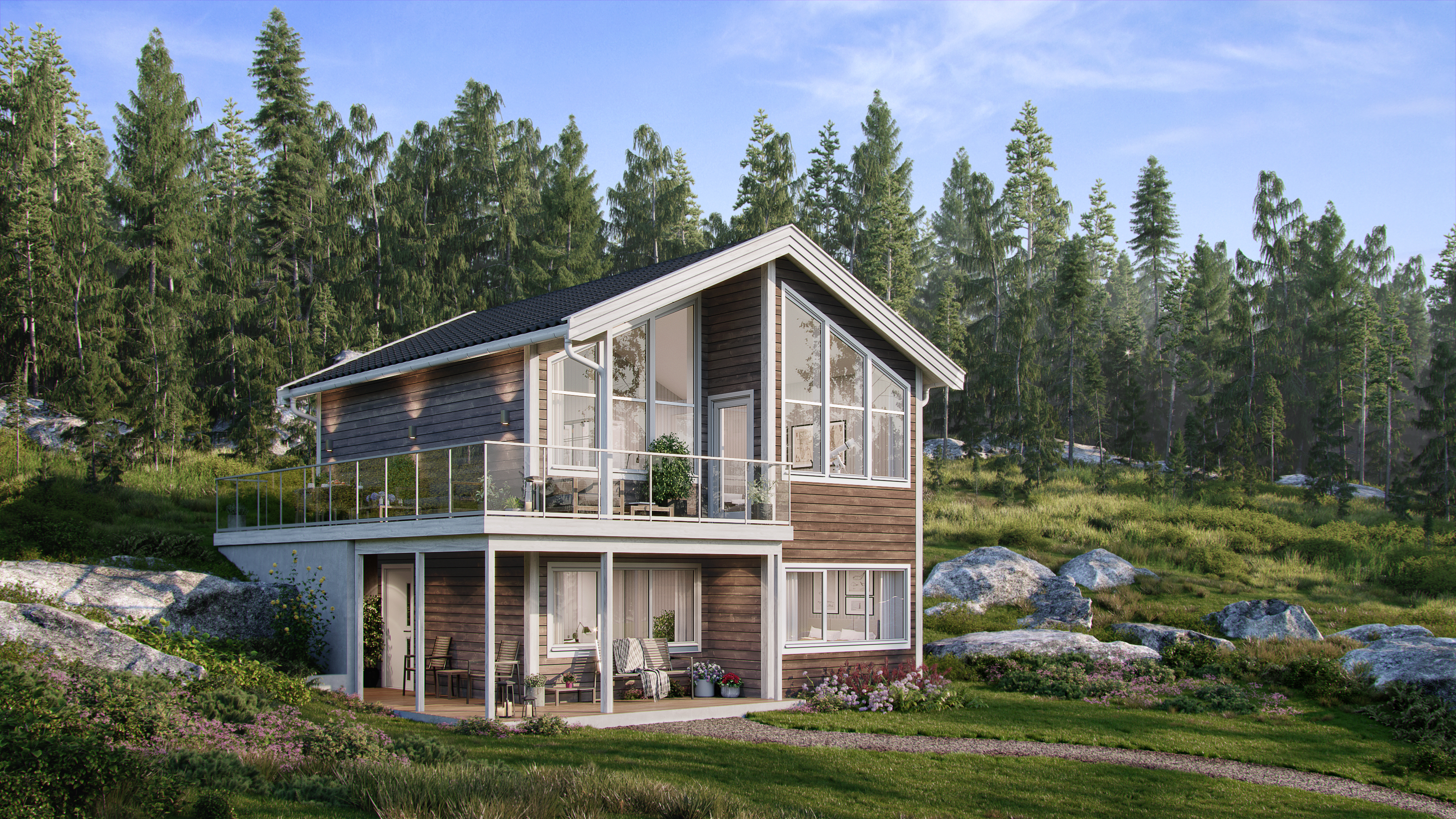 Storefjell er en flott og praktisk hytte, tilpasset bratte utsiktstomter.